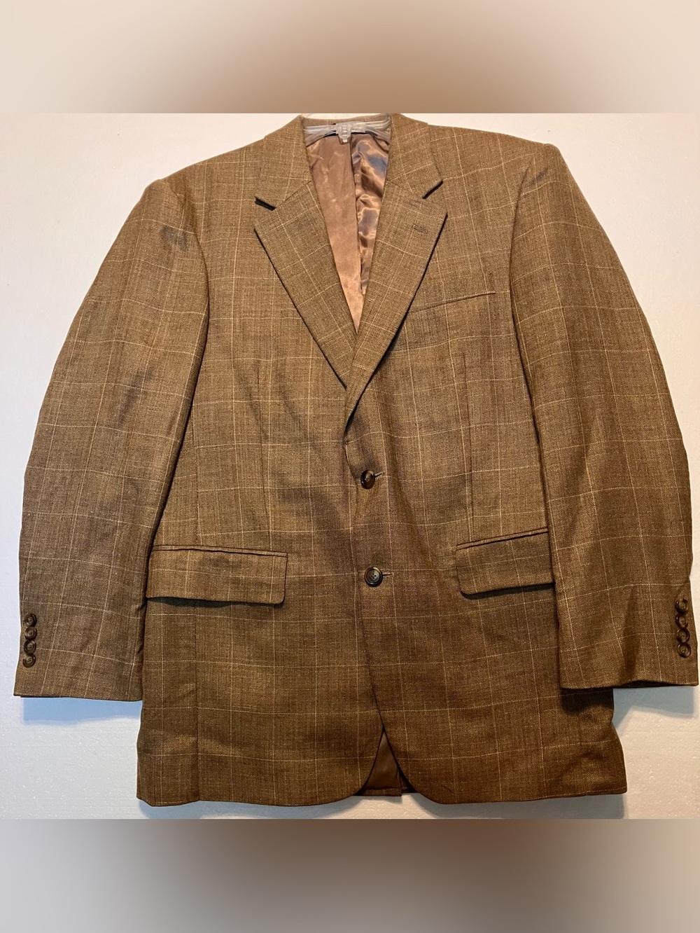 Jos. A. Bank 38R Brown Windowpane Wool Linen Silk Sport Coat